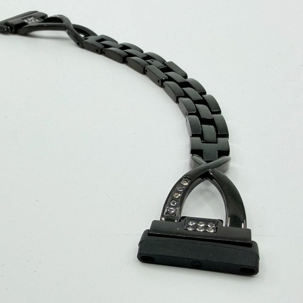 Vintage Black Tone Link‎ Bracelet Smartwatch Band Style Clear Rhinestone Accent